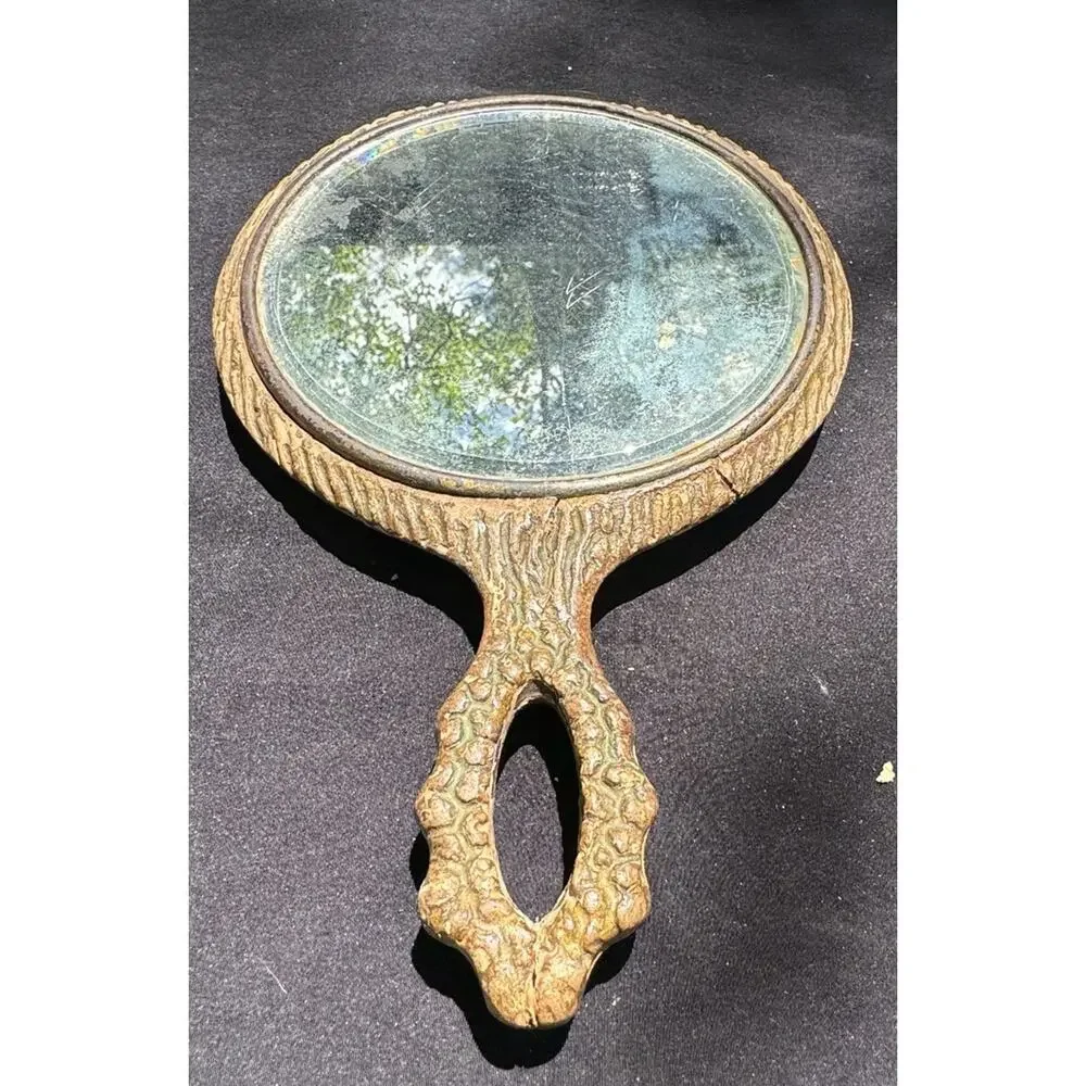 Antique Victorian Sterling And Wood Mirror Beveled Glass Hand Mirror 10 1/2